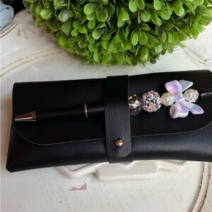 Black Poly vinyl Sunglass Case with one beaded pen